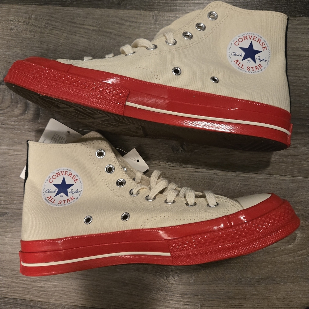 Comme des Garçons PLAY x Converse High-Top Cream Red Size 10 Women/8 Men New - Picture 2 of 9
